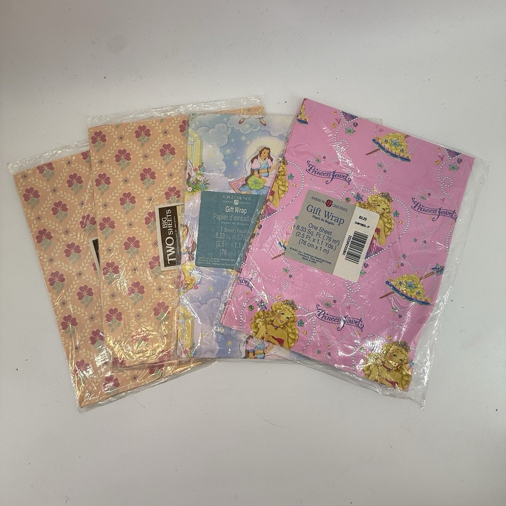 Vintage Gibson Lot‎ of 4 Birthday Gift Wrapping Paper Two BIG Sheets NIP 8 SQ FT